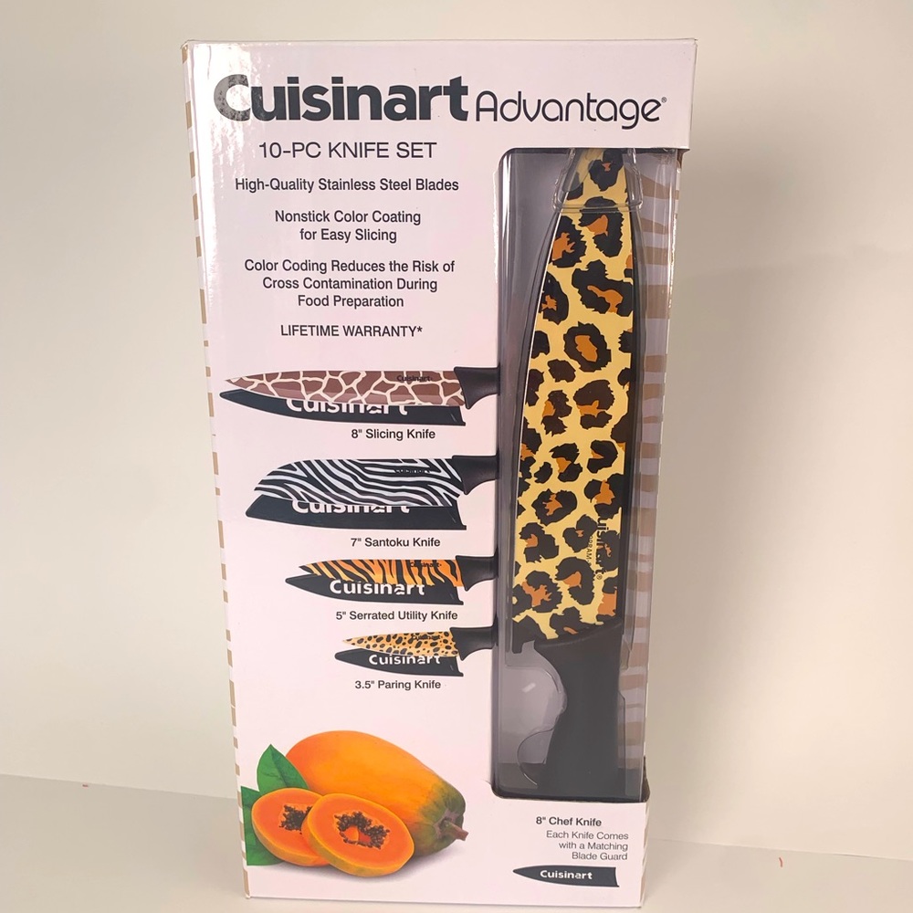 Cuisinart 10-PC Set /  5 Knifes & 5 Blade Covers / Animal Print Nonstick Coating